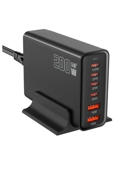 Andowl Σταθμός Φόρτισης 200W Υψηλής Ταχύτητας 6 Θυρών GaN Q-CD787