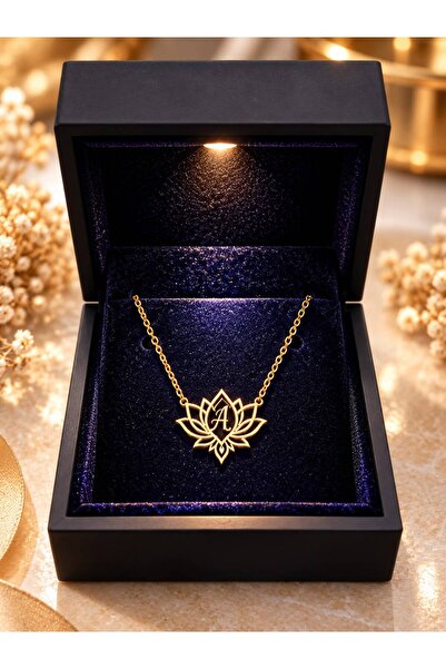 Şimal Silver 925 Ayar Gümüş Kişiye Özel Harf Modern Tasarım Lotus Çiçegi Kolye