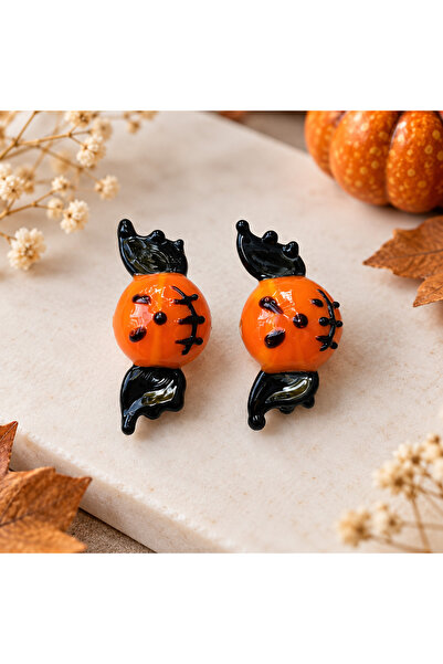ADAMODART Handmade Murano Glass Bat Pumpkin Beads (2 Pieces)