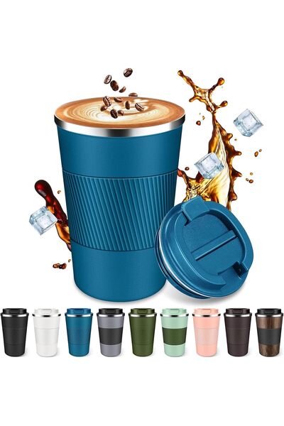 Generic كوب قهوة معزول سعة 13 أونصة مع غطاء مانع للتسرب، كوب قهوة للسفر من ال...