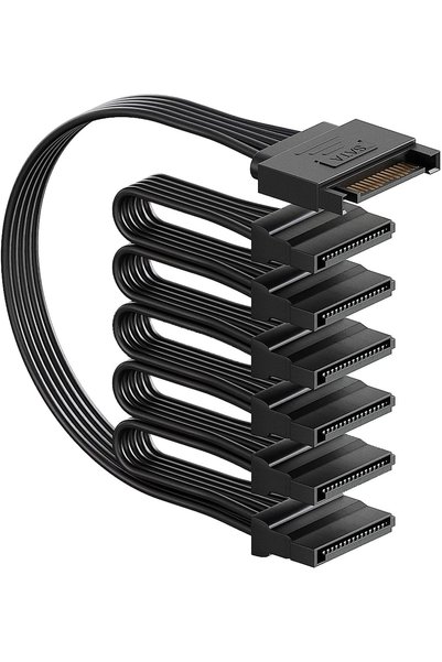 Generic كابل تقسيم طاقة SATA بـ 6 مخارج، موصل طاقة 15 دبوس إلى 6 منافذ SATA ل...
