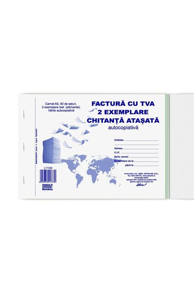 Libra Factura A5 2 exemplare cu TVA chitanta atasata autocopiativa - L17339