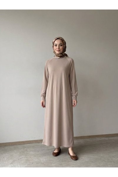 Lunsera Store فستان بيكيه بأكمام راجلان - بيج