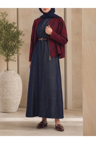 Hepsi Moda Ottoman Pattern Jacket Dress Set - 2034 - Red & Navy Blue