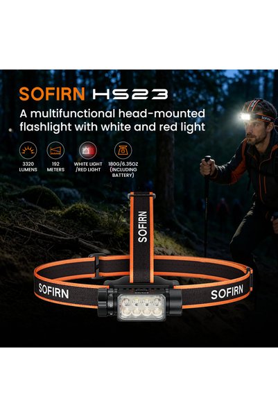 Choice مصباح رأس LED أسود SOFIRN HS23 بقوة 3320 لومن، قابل لإعادة الشحن، مع ض...