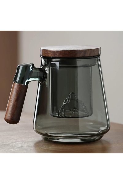 Generic كوب شاي زجاجي سعة 500 مل مع مصفاة قابلة للإزالة وغطاء، كوب شاي مقاوم ...
