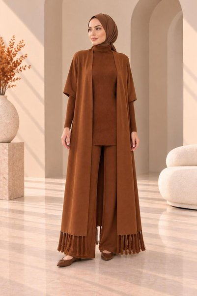 newmisal Women's Tasseled Detail Triple Knitwear Set