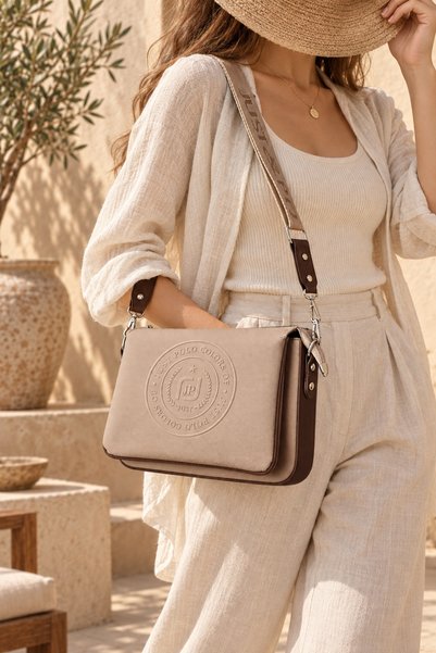 Just Polo Sand Brown Adjustable Long Strap Water Resistant Lacoste Fabric Wom...