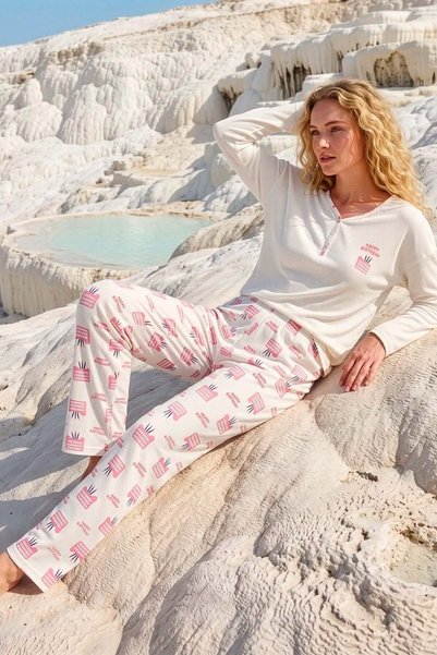 Relax Mode Kadın Ekru İnce Patlı Pijama Takımı - 8816-11R