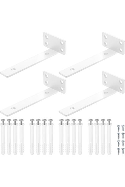 Generic 4pcs 4in Industrial L Brackets, Thick Black Steel Wall Mount Shelf Br...