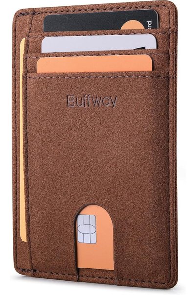 Buffway محفظة رجالية نحيفة مزودة بتقنية حجب RFID، محفظة جلدية صغيرة للرجال مع...