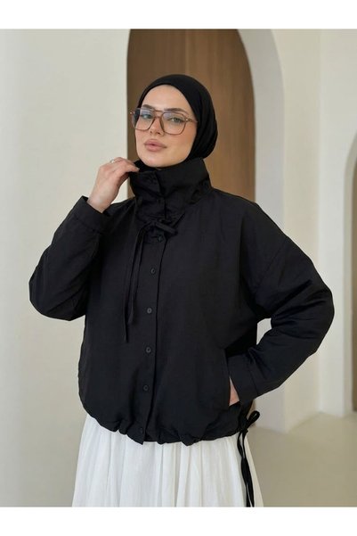 Lunsera Store تنورة وبلوزة بأزرار وياقة مطرزة - أسود