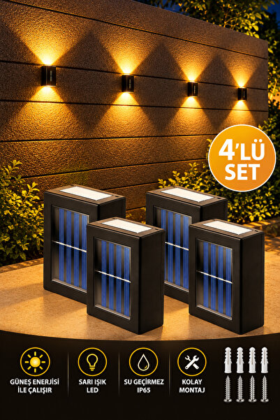 AYACO 4'lü Solar Bahçe Aydınlatması Güneş Enerjili Duvar Lambası Çift Taraflı Aplik Işık Led Işık