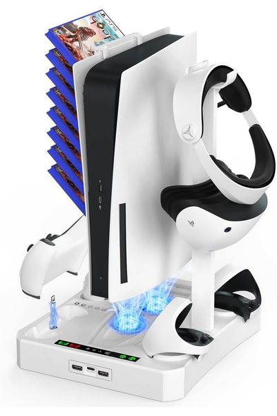 Generic محطة شحن لـ PS VR2 و PS5 مع مروحتين للتبريد، حامل 3 في 1 لأجهزة تحكم ...