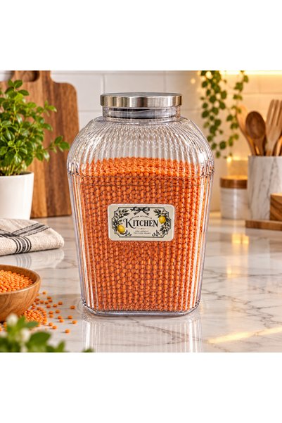 ALLEGRI Metal Lid Square Mega Size 4 Liter Vacuum Sealed Labelled Detergent Jar with Removable Top Convenient 4000 ml