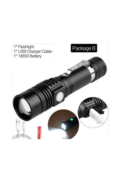 Choice مصباح يدوي T6 مع بطارية فائق السطوع، مصباح LED يعمل بـ USB، مصباح دراج...