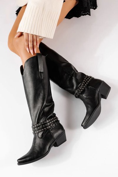 Zaira Cizme scurte dama captusite negre din piele ecologica Isolde #30692 - 41