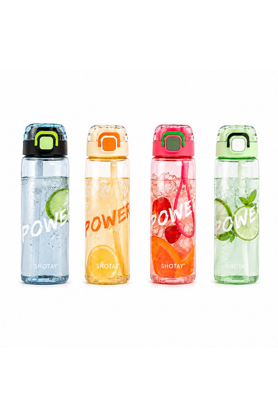 OEM Παγούρι νερού 600ml με καλαμάκι, Flip-Top καπάκι και λαβή μεταφοράς SHOTA...