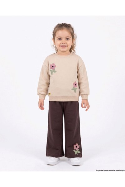 voyyo kids baby طقم بدلة رياضية شتوية للبنات بثلاثة خيوط مزينة بتطريز وردي، م...