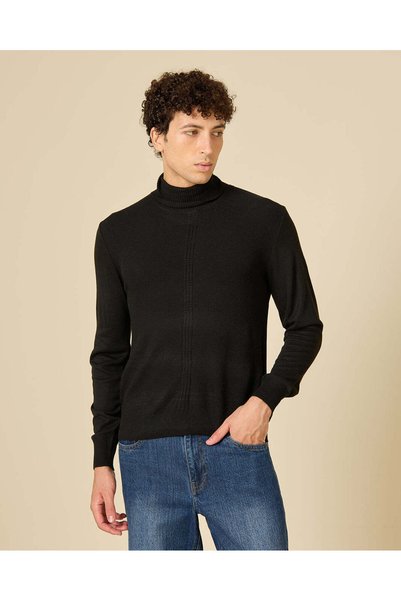 REDTAG Men Black High-Neck Sweater