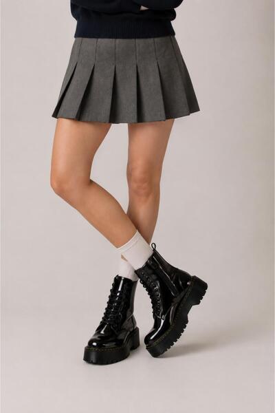 yesmoda Retro Harajuku Goth Lolita Punk Vintage Martin Rugan Siyah Kalın Taba...
