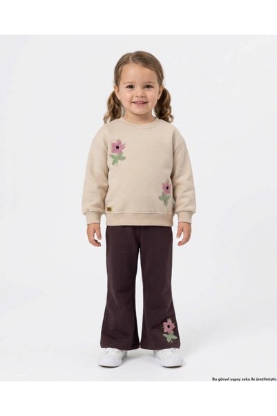 Egelite Girl's Winter 3-Thread Ribbed Thick Tracksuit Set with Rose Embroider...