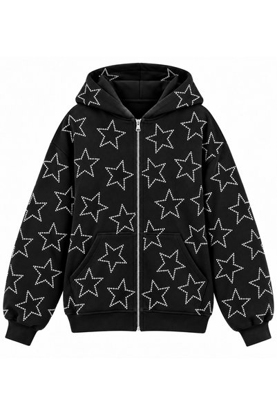 Weekeep Stoned Star Printed Trendy Streetwear Zippered Cardigan/ Streetwear Y2K