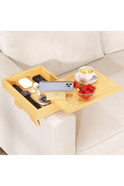Generic 2 Tiered Sofa Armrest Tray with Storage Box,Foldable 13"x 9.4"Sofa Ar...