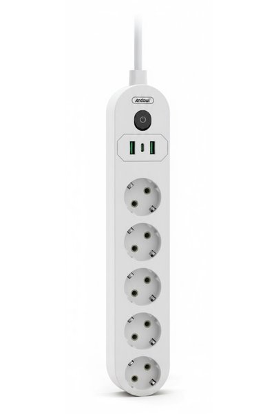 Andowl Πολύπριζο 5 θέσεων με USB, διακόπτη και προστασία υπέρτασης 2m Q-PX560