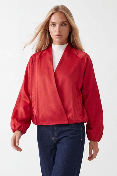 Trend Alaçatı Stili Women's red balloon sleeve lined bomber jacket alc-x15892