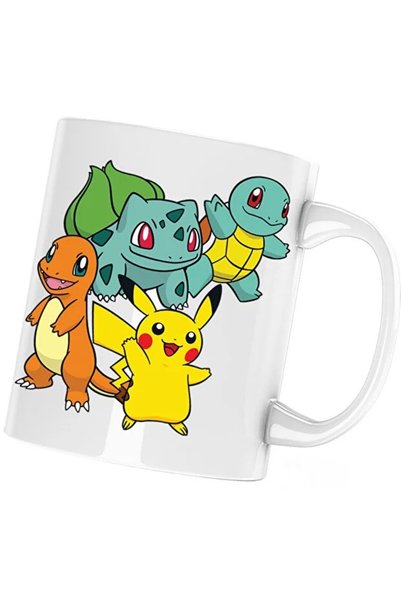 INOVATIX Чаша Pokemon Go Картички Пикачу Булбасаур, бяла, 330 мл