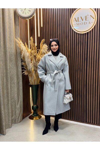 Fashionbox Ti̇a Premium Lined Oversize Coat |   Gray