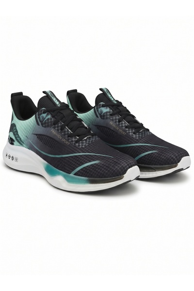 Generic Brand H&K Global Men's Athletic Running Shoes - Black & Turquoise Gradient Mesh Sneakers - Lightweight & Breathable Sportswear Trainers - Shock-Absorbing Cushion Sole