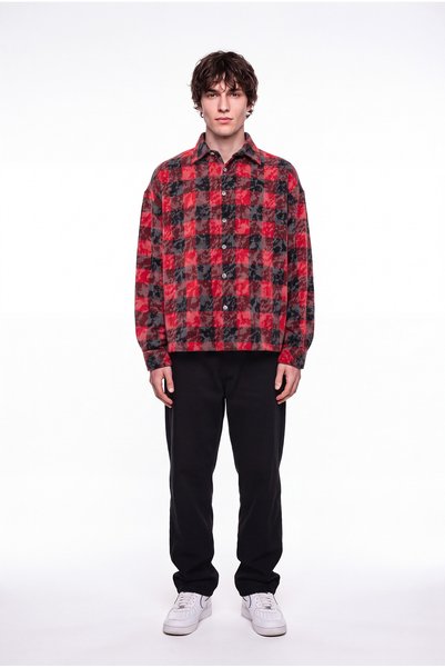 Machinist Men's Plaid Long Sleeve Oversize Shirt Red