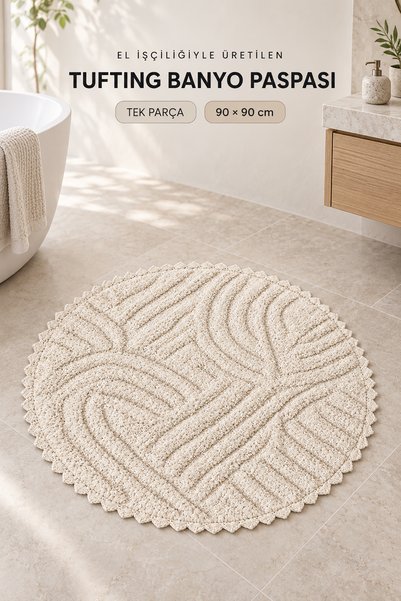 ALANUR سجادة بودروم من القطن المنسوج يدويًا مقاس 90 × 90 سم 113