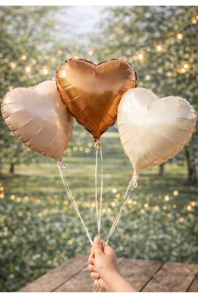 Çemrek Süs Parti Coffee Beige Caramel 3-Piece Heart Balloon Foil Helium Compa...