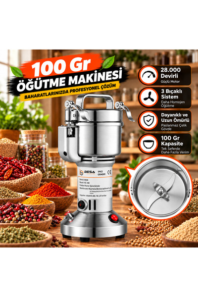 Besa Endüstriyel 100 Gr Kapasiteli Bitki Baharat Tarhana Öğütme Makinesi