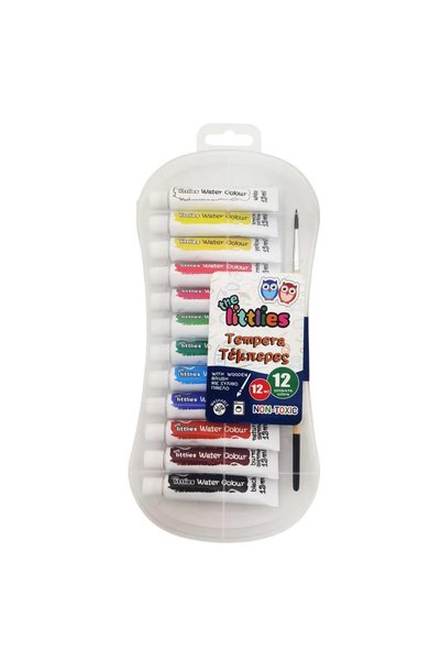 Pandaboo Τεμπέρα 12ml με ξύλινο πινέλο, 12 Χρώματα