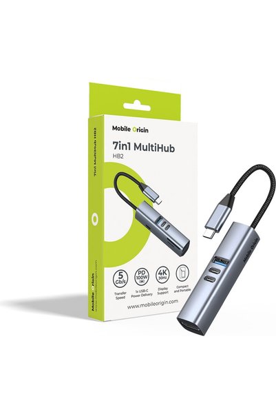 Mobile Origin Πολυδιανομέας 7 σε 1 HB2 - 3x USB-C, USB-A, HDMI, Κάρτες TF/Sd,...