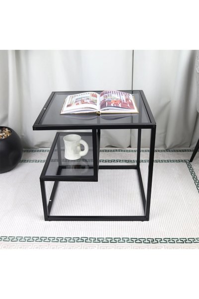 Generic Black Glass Table with Tempered Glass and Metal Frame Modern Design -...