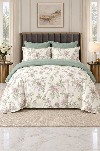 RALEX PUCIOASA Percale Duvet Cover Set , King Size, 6 pieces, cream with pink...