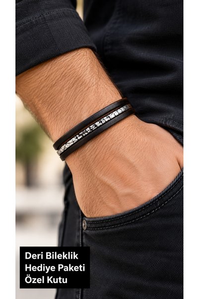 HER ŞEY NOTA www.herseynota.com Mirella Varnos Black Leather Men's Bracelet -...