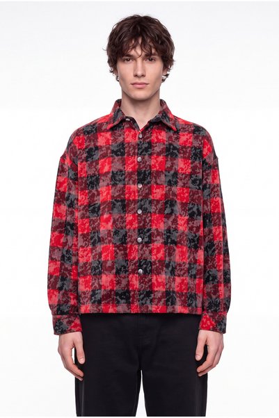 Machinist Men's Plaid Long Sleeve Oversize Shirt Red