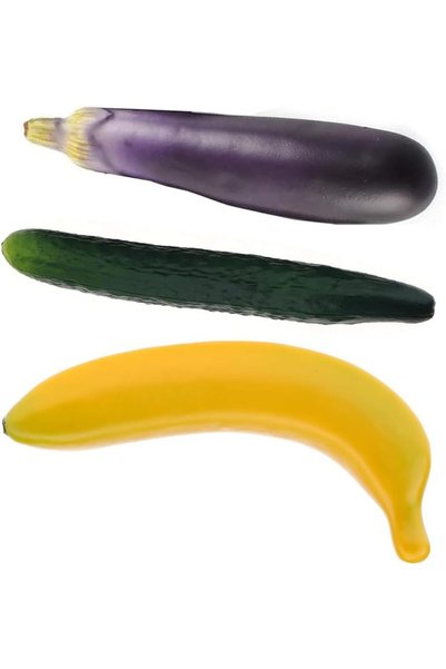Generic [3 في 1] مجموعة خضروات اصطناعية واقعية - خيار وباذنجان وموز صناعي ناع...