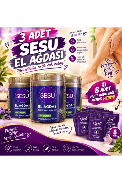 Sesu 3 Adet El Ağdası + 8 Adet Ağda Yağlı Temizleme Mendili