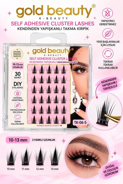 Gold Beauty Kendinden Yapışkanlı Takma Kirpik 30 Demet 10-13 mm Yapıştırıcısı...