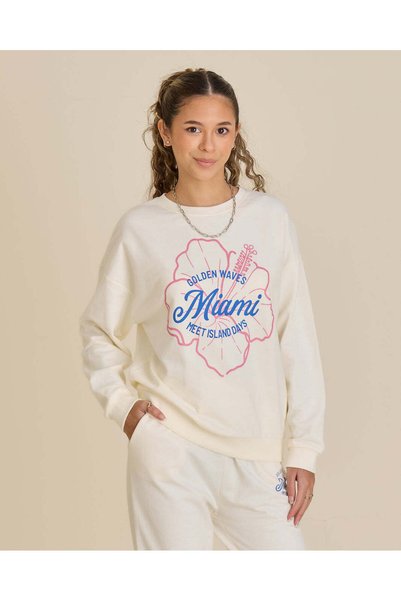 REDTAG Senior Girls Ivory Miami Graphic Sweatshirt
