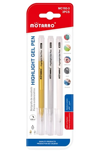 OEM Στυλό Gel Highlight μεταλλικά 0.8mm σετ 3 τεμαχίων λευκό, ασημί και χρυσό...