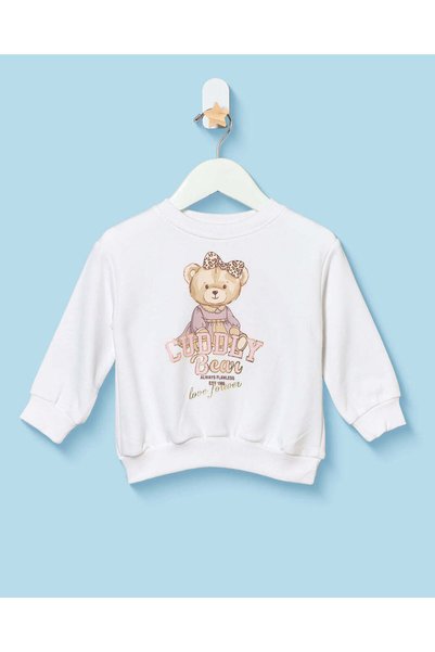 REDTAG Infant Girls White Teddy Sweatshirt