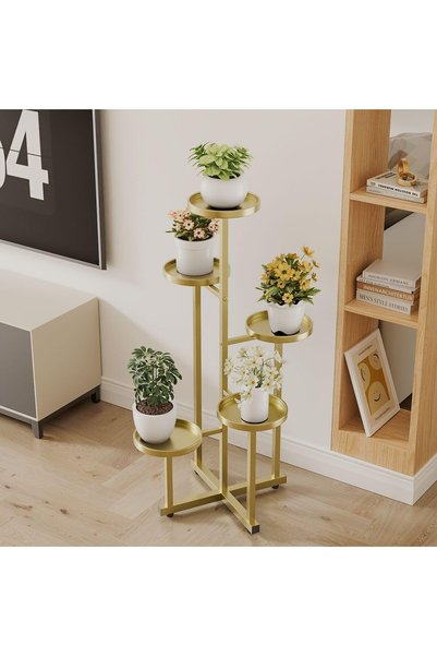 Generic Multi-Tier Plant Stand, Gold Metal Flower Shelf with 5 Levels, 90cm H...